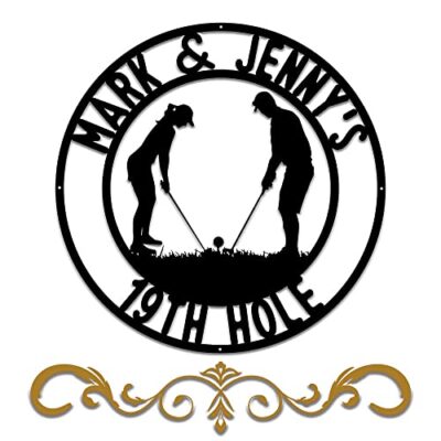 IOVEQG Personalized Golf Couple Metal Sign LED Light, 19th Hole Custom Name Metal Wall Art, Father Mother Day, Golfing Monogram, Gifts for Couple