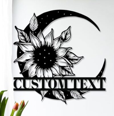 Personalized Moon and Sunflower Metal Sign, Customized Sunflower Sign Monogram Name Sign, Customized Sunflower and Moon Name Sign for Home Decor Sunflower Wall Sign Metal Wall Art