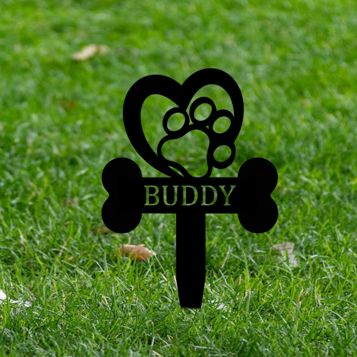 Personalized Dog Memorial Stake, Custom Dog Grave Marker for Outdoor, Custom Dog Name Metal Memorial Sign Dog Paw Claw Heart Cemetery Grave Plaque Stake, Pet Sympathy Gifts for Dog Owners - Image 2