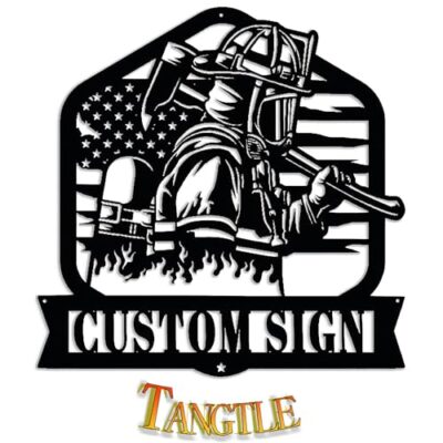 Custom Firefighter Metal Sign tin signs firefighter wall art Personalized Firefighter Name Sign for men Firefighting Decorter Gift fire department retirement gifts (black-C)