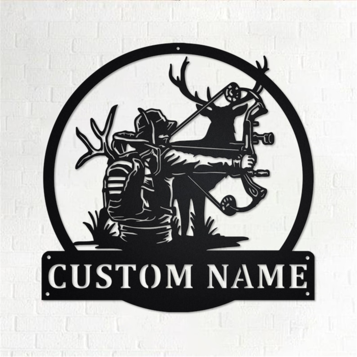 Personalized Bow Hunting Metal Wall Art Deer Hunting Wall Decor Hunter Metal Sign, Custom Hunter Name Sign Front Door Sign, Indoor Outdoor Wall Decor Hunter Home Decor Housewarming Gift 14 inch - Image 2