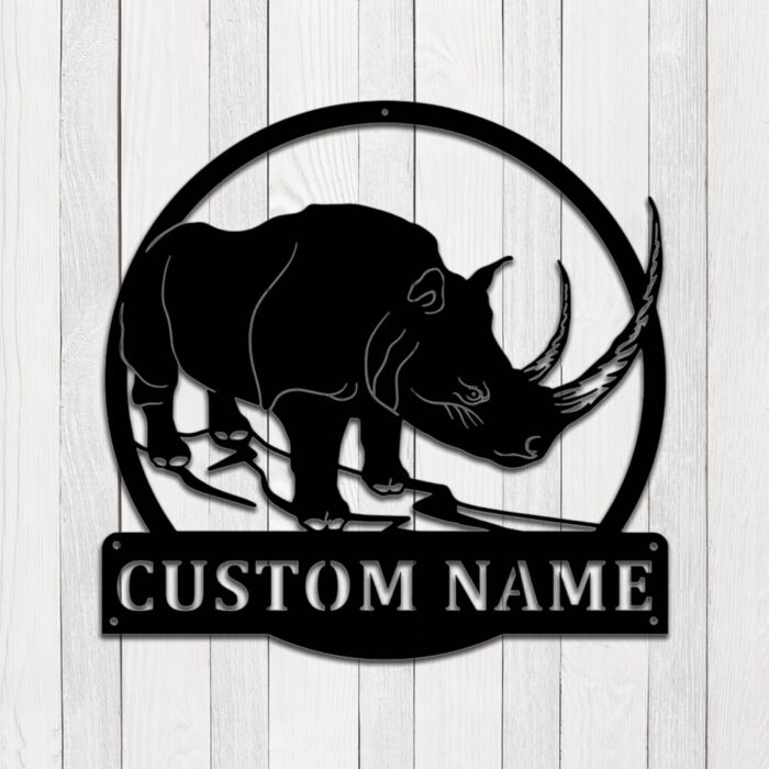 Custom Rhino Metal Wall Sign - Personalized Rhino Metal Wall Art - Rhino Metal Wall Decor - Rhino Name Signs - Rhino Led Decor - Rhino Lover's Gift