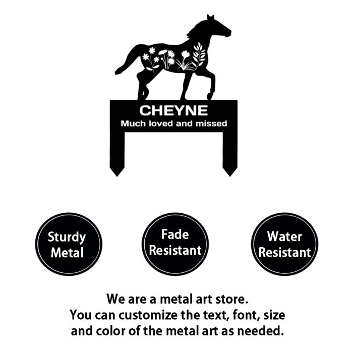 GRJIRAC Custom Flowers Horse Memorial Stake Grave Marker, Personalized Horse Grave Marker Plaque, Customized Metal Pet Horse Silhouette Yard Sign for Cemetery Grave Sympathy Garden Stake - Image 5