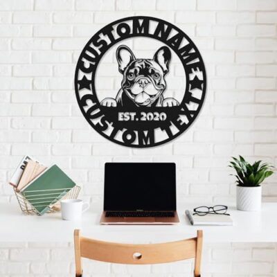 Custom Dog Sign French Bulldog Metal Wall Art Sign, Personalized Dog House Decor Sign, Custom Dog Name Sign French Bulldog Gift, Customized Dog Address House Number Welcome Sign