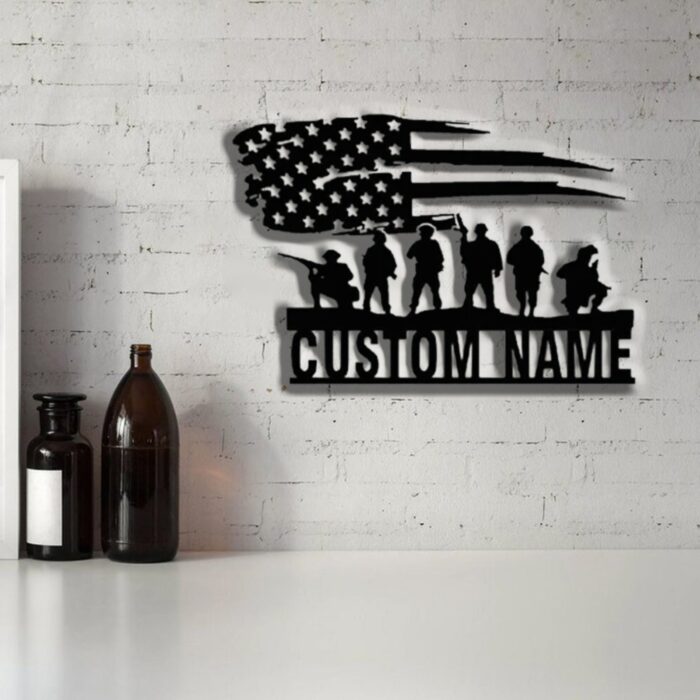 CUSTOM us Soldier Metal Sign, Soldier Mility Metal Wall Art, USA Flag Sign, Personalized Army Name Sign, 4th of July Decor, Valentines Day Gifts for Him Monogram Wall, - Image 5