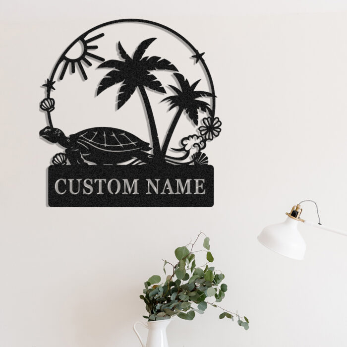 Custom Sea Turtle Metal Wall Sign,Personalized Family Name Signs Sea Turtle Metal Wall Decor,Custom Wall Hanging Gifts for Birthday,Sea Turtle Metal Wall Art for Living Room Studio Beach House Decor