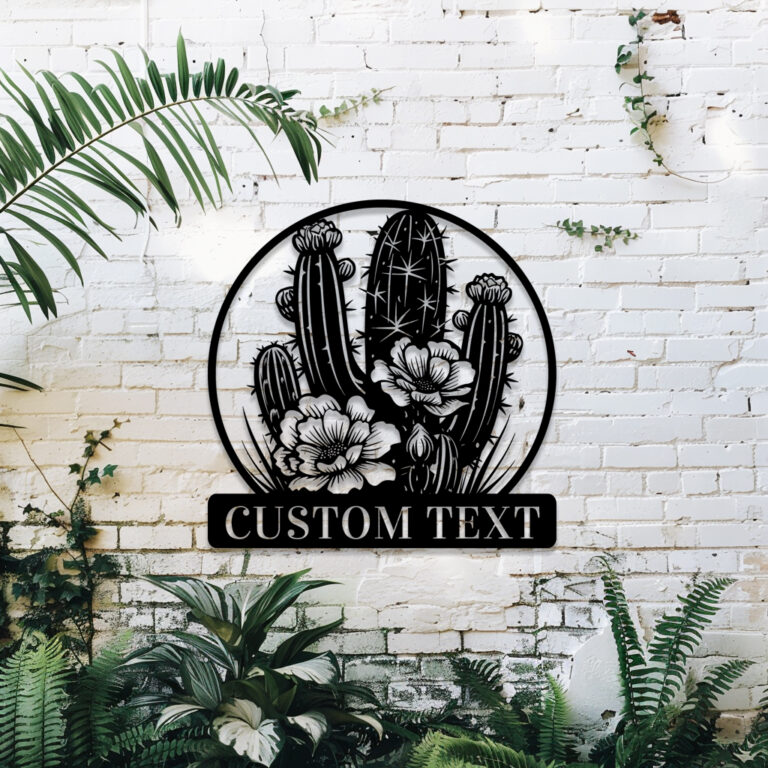 Custom Flowers Cactus Metal Sign, Personalized Cactus Name Sign Metal Wall Art, Monogram Wall Decor Last Name Sign Family Name Sign, Customized Cactus Metal Name Sign Outdoor Welcome Sign - Image 3