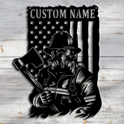 Personalized US Flag Firefighter Metal Sign,US Flag Fireman Monogram Gift, Custom Fire Department Name Decor, Firewoman Appreciation Sign,Firefighters Home Decor,Firehouse Wall Art,Gift For Dad,8-24 inch