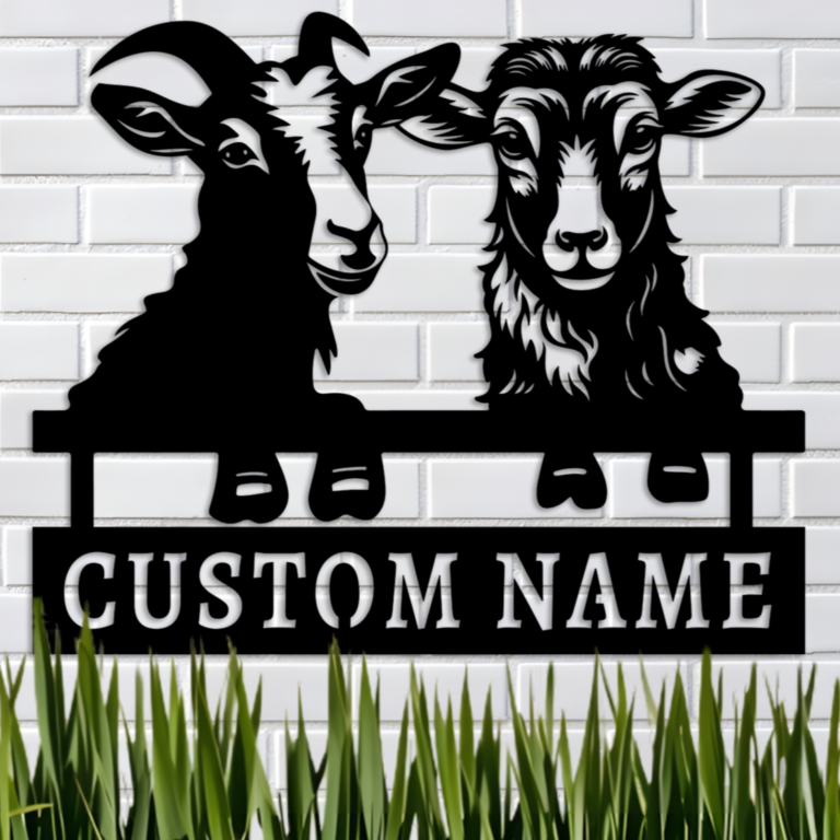 Personalized Farm Goat Metal Sign Goat Farm Sign with Name Family Name Sign Farmhouse Metal Wall Art Gift for Farmer Pattern 24inch