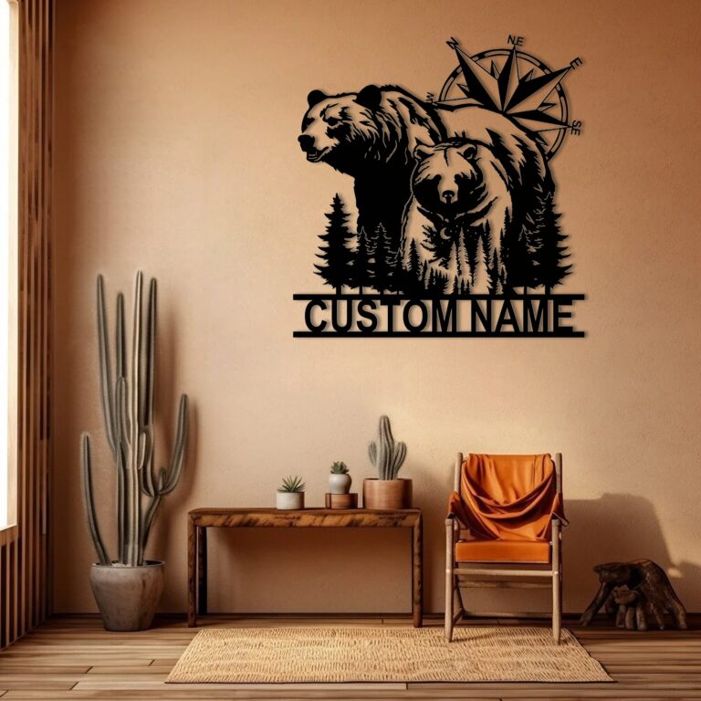 Custom Bear Sign, Bear Metal Sign, Bear In Woods Cabin Sign, Bear Theme Sign, Family Name Bear Sign, Personalized Bear Sign, Cabin Metal Sign, Man Cave Decor, Gift For Husband, Bear Lovers Gift