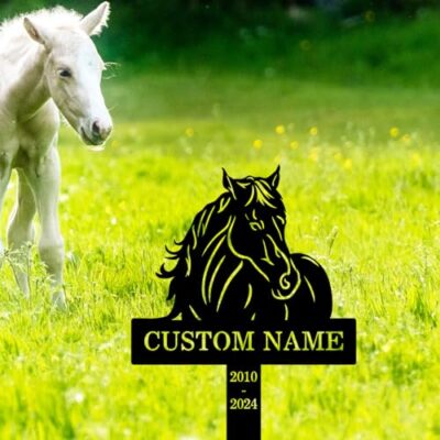 Custom Horse Memorial Stake Sign, Personalized Horse Memorial Grave Marker Metal Sign With Stake, Horse Sympathy Sign Remembrance Stake Garden Ranch Decor Outdoor Horse Memorial Tombstone