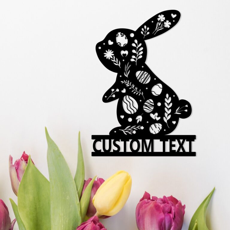 Floral Rabbit Metal Wall Art Easter Bunny Sign Custom Bunny Flower Sign Happy Easter Sign Nursery Decoration Easter Gift