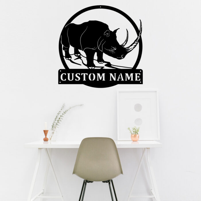 Custom Rhino Metal Wall Sign - Personalized Rhino Metal Wall Art - Rhino Metal Wall Decor - Rhino Name Signs - Rhino Led Decor - Rhino Lover's Gift - Image 4