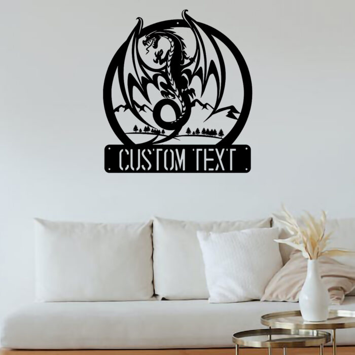 Custom Dragon Metal Wall Signs - Personalized Dragon Metal Wall Art - Dragon Metal Wall Decor - Dragon Name Signs - Dragon Lover's Gifts - Family Name Dragon Signs - Image 2