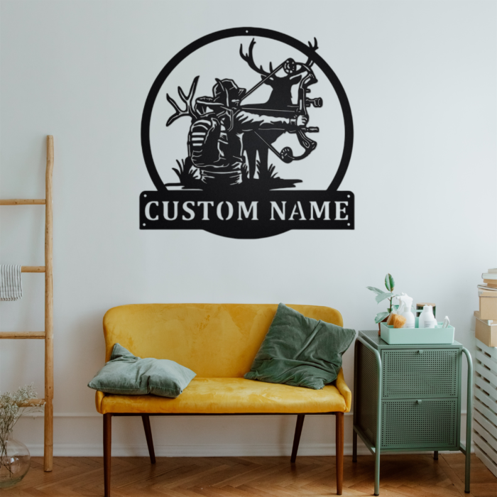 Personalized Bow Hunting Metal Wall Art Deer Hunting Wall Decor Hunter Metal Sign, Custom Hunter Name Sign Front Door Sign, Indoor Outdoor Wall Decor Hunter Home Decor Housewarming Gift 14 inch - Image 3