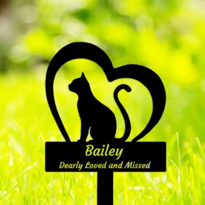 Personalized Cat Grave Marker Garden Decor, Custom Metal Cat Grave Garden Stake, Cat Silhouette Yard Stake Outdoor Grave Stake Cat Gifts for Cat Lovers, Cat Pet Grave Marker