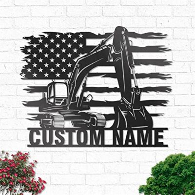 Personalized US Excavator Metal Signs,Custom Excavator Driver Name Sign Decoration,Customized Name Signs for Wall Decor,Heavy Equipment Construction Decor,Metal Wall Art,Mens Birthday Gifts (16 in)