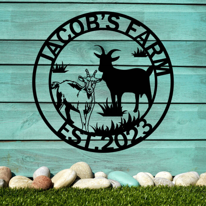 Personalized Farm Goat Metal Sign, Custom Goats Metal Wall Art, Customized Farm Animal Monogram, Farmhouse Cabin Decoration Bedroom Living Room Decor, Ranch Patio Wall Hanging Plaque Welcome Sign