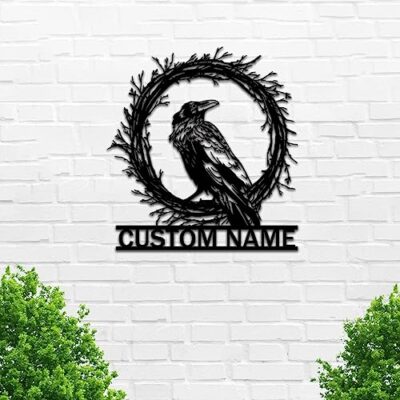 Personalized Black Crow Metal Sign, Custom Black Crow Metal Wall Art, Customized Black Crow Name Sign Monogram, Farmhouse Cabin Ornament Outdoor Welcome Sign, Crow Lovers Bedroom Living Room Decor