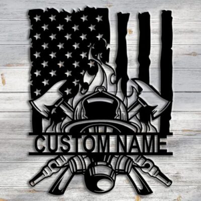 Personalized US Flag Fireman Metal Sign,Custom US Flag Firefighter Wall Art,Fire Department Decor,Fireman Gift,Fireman Home Decor, Firefighter Wall Hanging,Firefighter Office Decor??8-24 inch