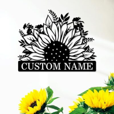 GRJIRAC Custom Name Sunflower Sign, Metal Sunflower Wall Decor Flowers Metal Wall Art, Personalized Sunflower Sign, Sunflower Decoration Wall Art Hanging Wall Decor Sign
