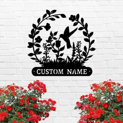 OPacific Garden Custom Metal Sign Art,Personalized Name Sign Garden Wall Art Decor,Custom Metal Sign Bee Flowers,Metal Sign for Home Decor Wall Hanging Outdoor Decorate Gifts