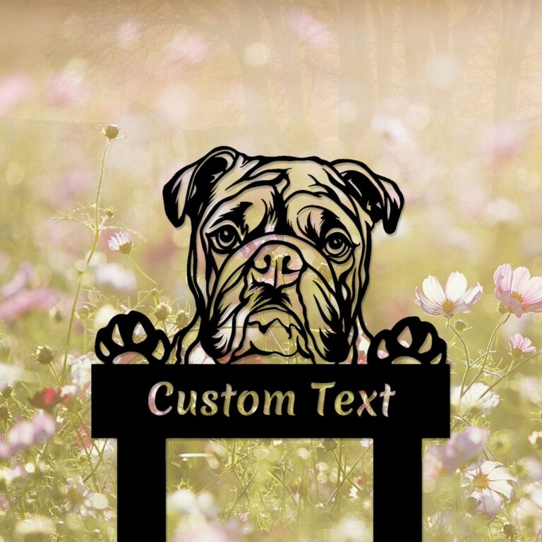 British Bulldog Dog Name Sign, Custom Dog Metal Stake, Pet Garden Remembrance Stake, Outdoor Metal Dog Sign, Pet Cemetery Stake Dog Gift