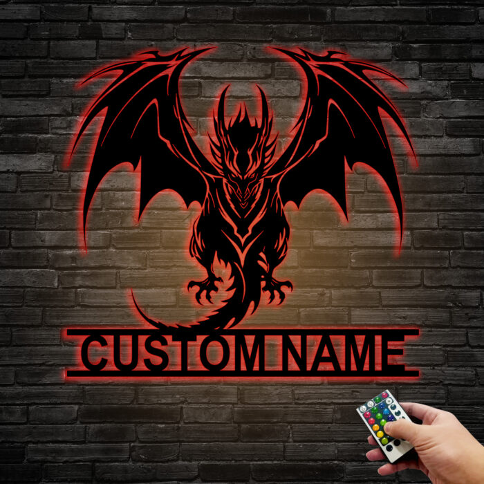 Custom Dragon Metal Wall Art??Custom Name Dragon Metal Sign With LED Light, Dragon Lover Gifts, Boy Room Decor?? Dragon Metal Art?? Birthday Gift??Man's Cave??Gaming Room Metal Wall Decor