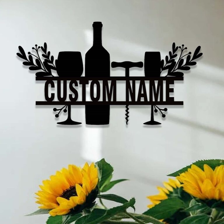 Custom Wine Sign,Vino Wine Glasses Metal Wall Art,Floral Wine Wall Decor,Personalized Wine Bar Sign,Kitchen Decor,Wedding Mothers Day Gift