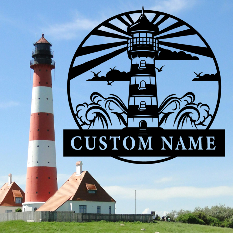 HIOKPLS Coastal Lighthouse Metal Sign,Personalized Family Name Wall Art for Beach House Decor,Custom Outdoor Metal Beach Sign,Unique Coastal Lighthouse Design,8-24 Inch - Image 4