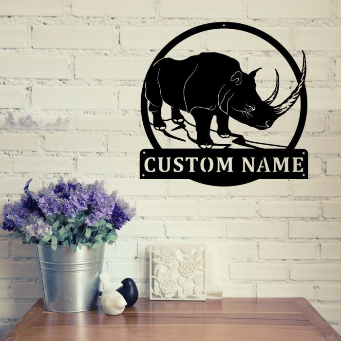 Custom Rhino Metal Wall Sign - Personalized Rhino Metal Wall Art - Rhino Metal Wall Decor - Rhino Name Signs - Rhino Led Decor - Rhino Lover's Gift - Image 3